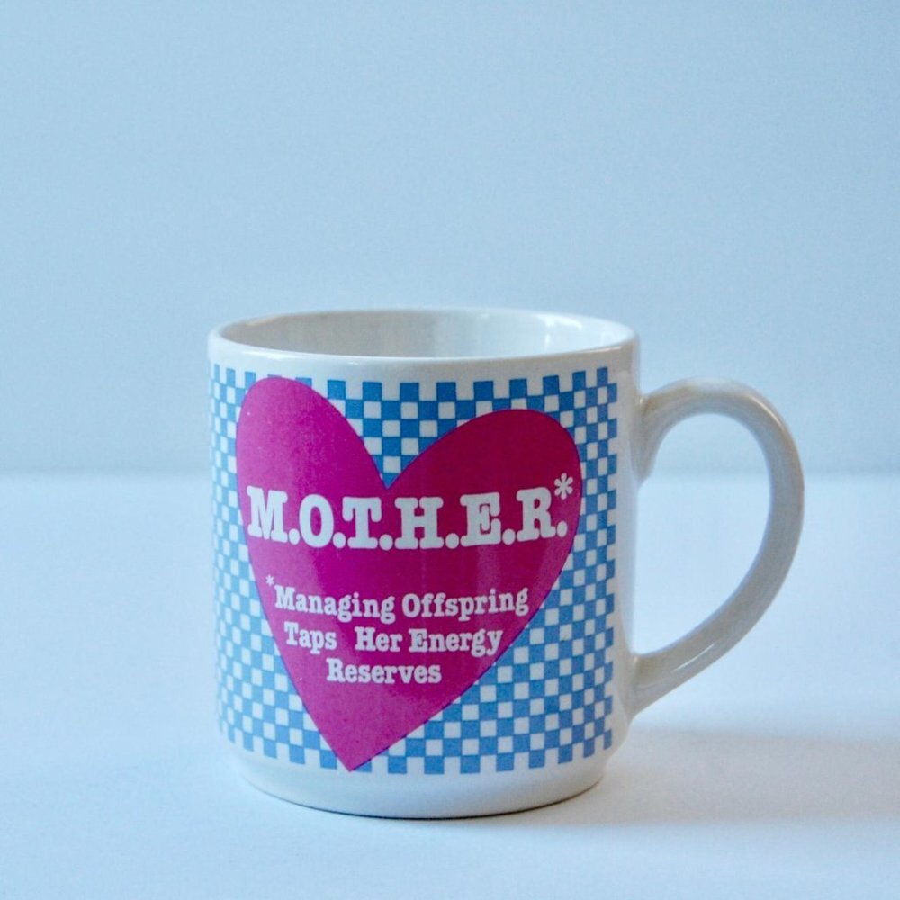 Vintage Mother's Day Mug - Funny Gift for Mom - Blue and White Checkerboard